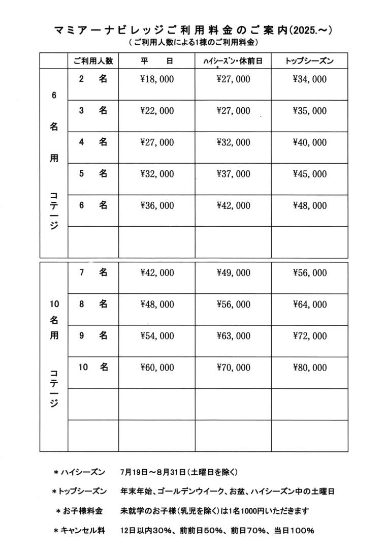 河口湖 マミアーナビレッジ B棟の宿泊料金